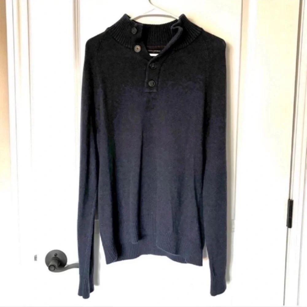 Banana Republic Navy Blue Henley Button Collared Wool Blend Sweater M Fast Ship